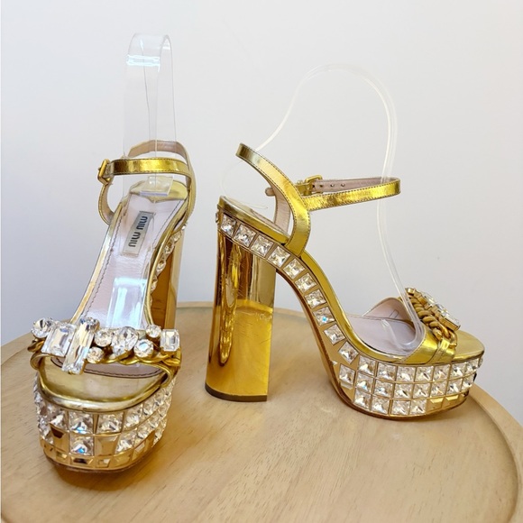 Miu Miu Mirror Embellished Crystal Platform Heel - Picture 11 of 13